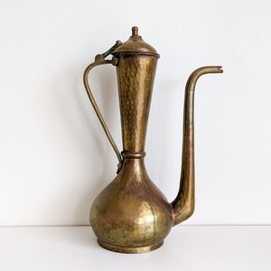 Antique Hammered Brass Aftaba Pitcher with Copper